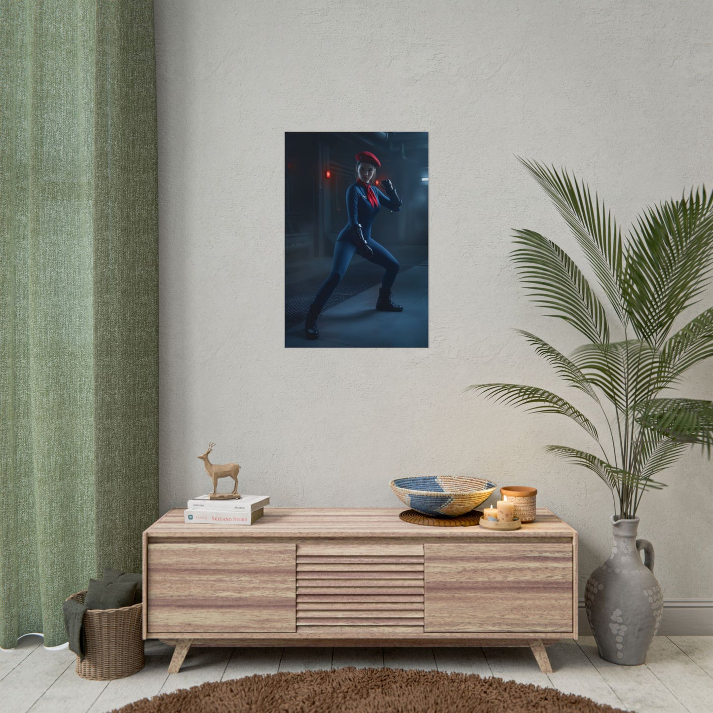 Juli Poster, Street Fighter Art Print – Iconic Fighting Game Heroine in dark neon room, high-res semi-gloss wall art