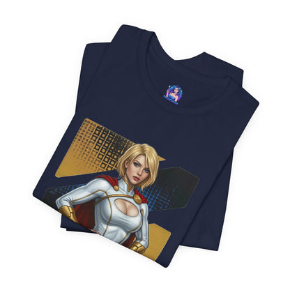 Power Girl T-Shirt | DC Comics Anime Tee for Gamers & Hero Fans - navy Bella Canvas tee featuring anime-style Power Girl illustration
