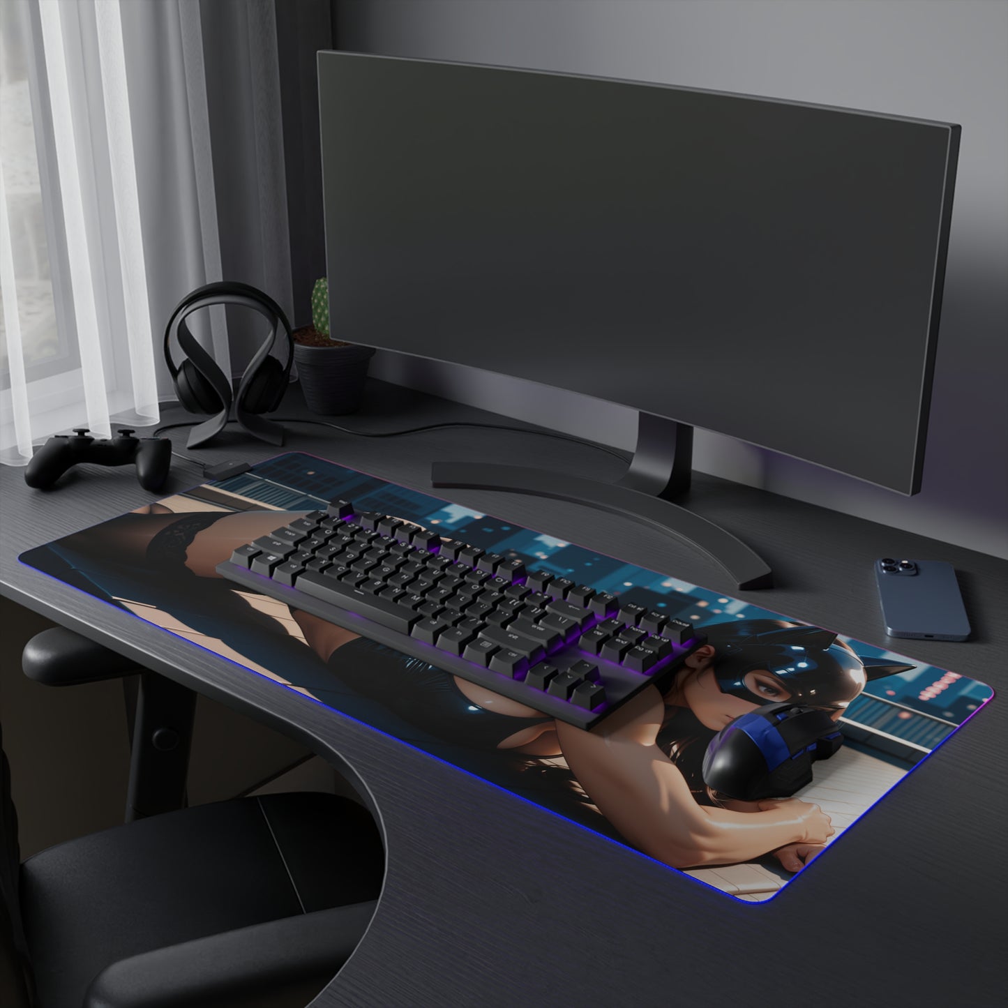 Catwoman Desk Mat – LED RGB Pad, Waifu Thief Anime Girl Gaming Setup