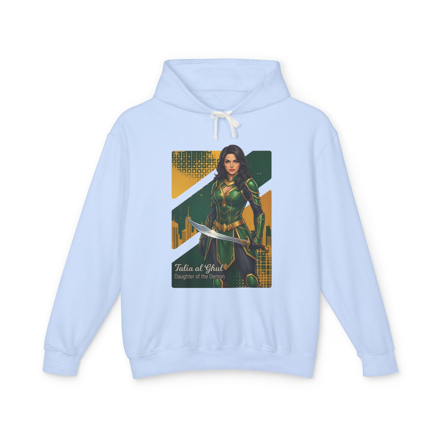 Talia al Ghul Hoodie | DC Comics Hoodie | Anime Assassin Warrior Pullover - light blue pullover with anime-style Talia artwork