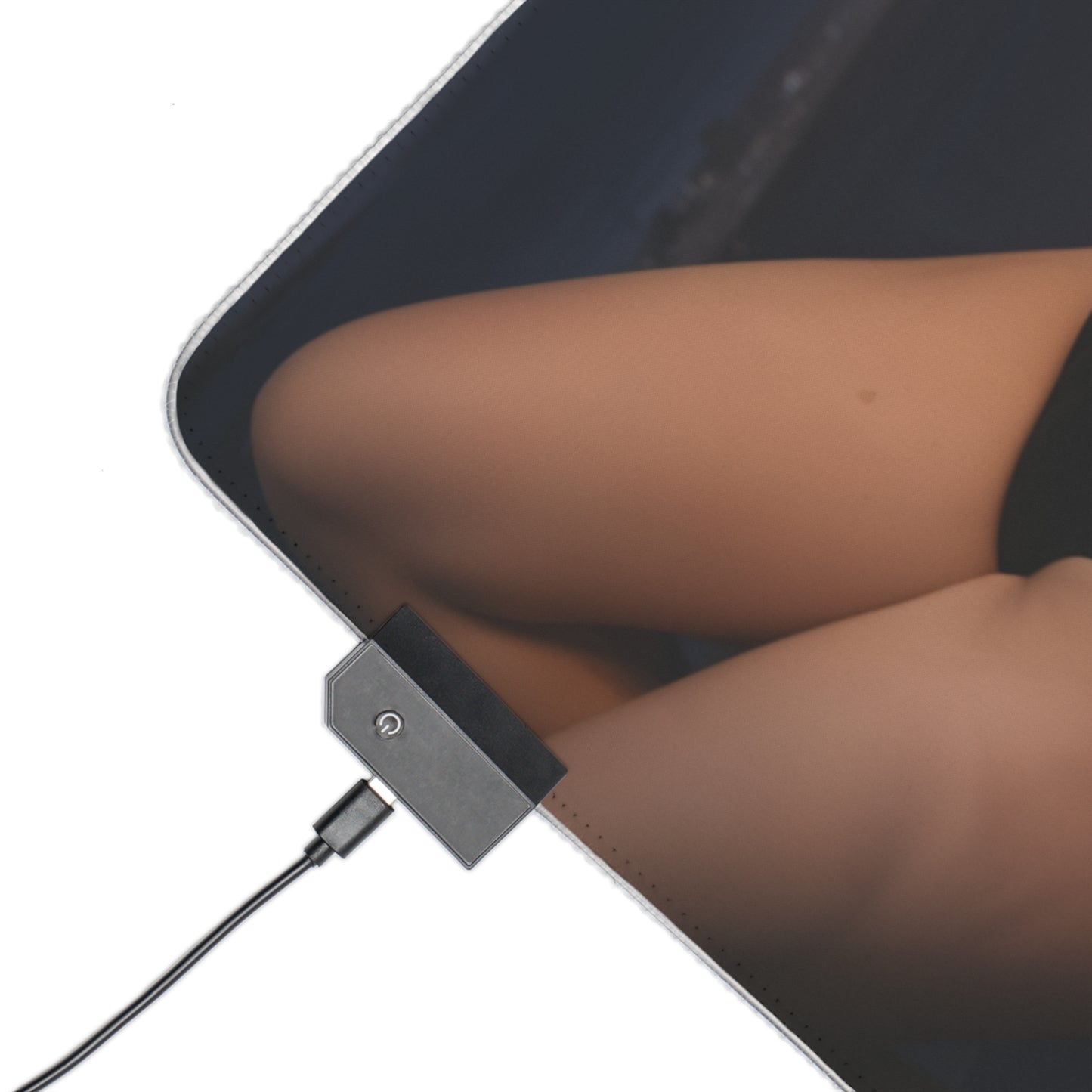 Tifa Lockhart and Aerith Gainsborough Desk Mat – LED RGB Pad showing corner USB LED controller and close-up of printed character artwork on smooth surface
