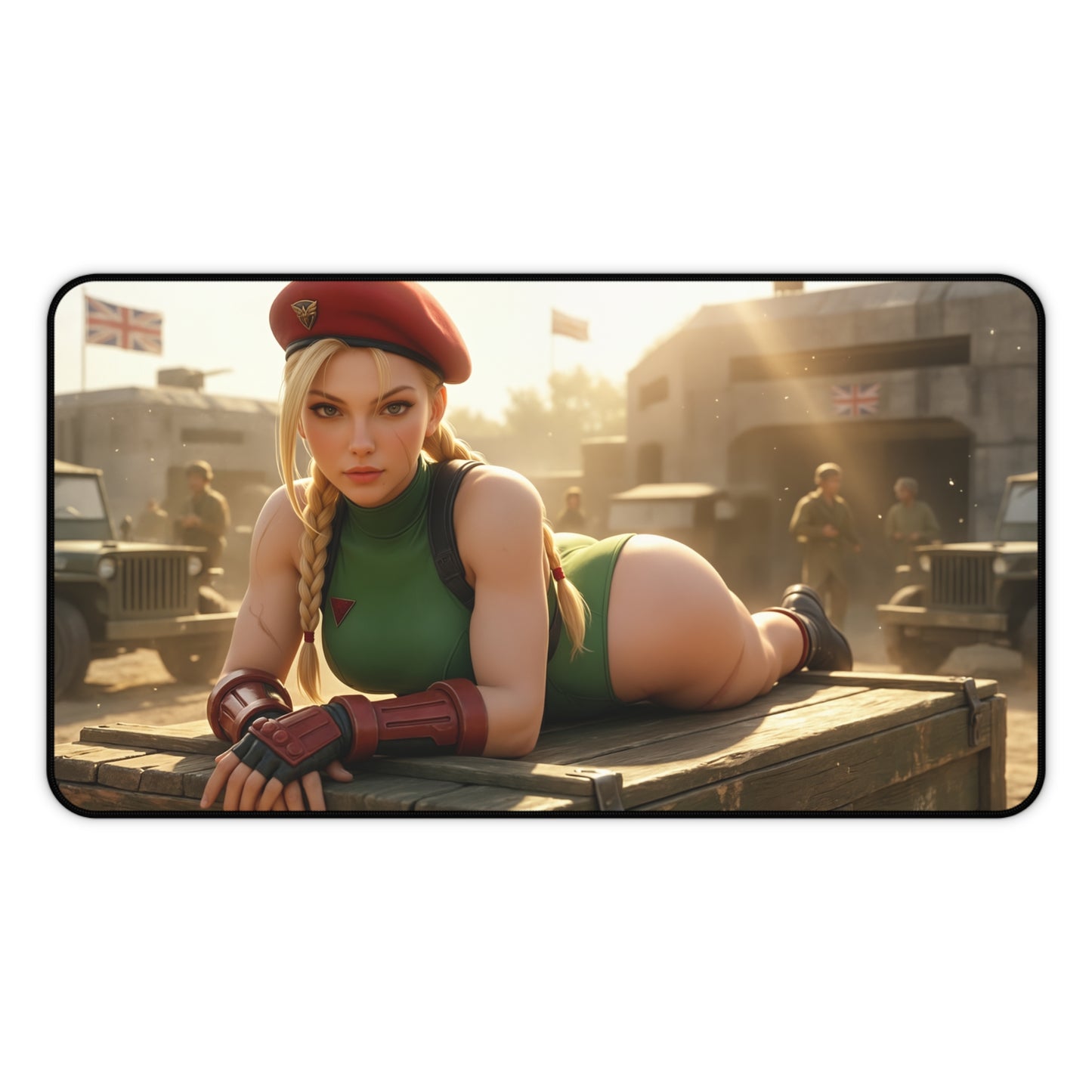 Cammy White Gaming Mouse Pad, Street Fighter Desk Mat, Anime Fighter Girl Setup — high-def Cammy artwork on large premium gaming mouse pad