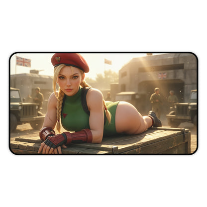 Cammy White Gaming Mouse Pad, Street Fighter Desk Mat, Anime Fighter Girl Setup — high-def Cammy artwork on large premium gaming mouse pad