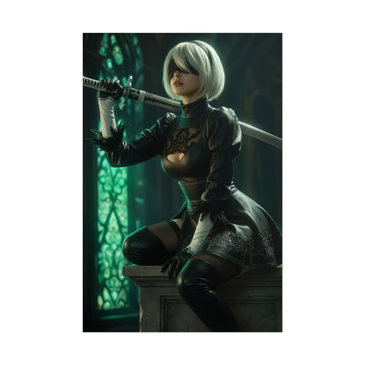 2B NieR Automata Poster – Iconic Android Heroine Wall Art for Gamer Decor