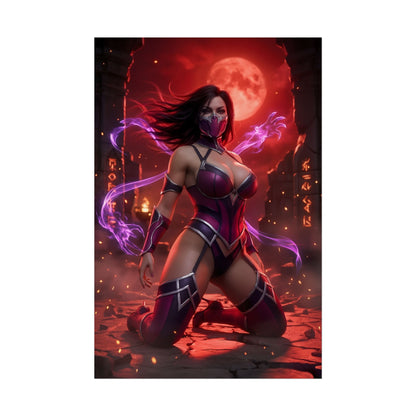 Mileena Poster / Mileena Wall Art / Mileena Art Print / Mortal Kombat Poster - fierce Mileena in crimson arena with swirling energy and ancient symbols