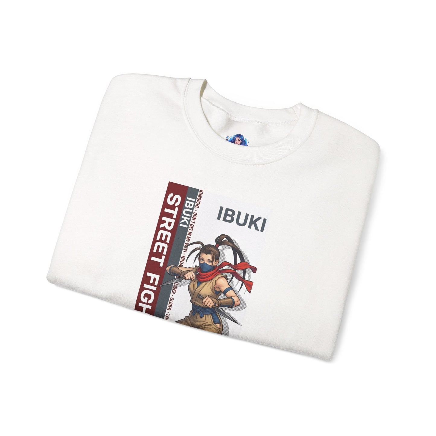 Ibuki Sweatshirt, Street Fighter Crewneck, Agile Ninja Gaming Apparel for Fans - white crewneck with dynamic Ibuki character print