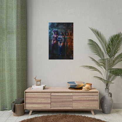 Kitana Mileena Jade Poster, Mortal Kombat Wall Art Print – Trio Decor showcasing trio of heroines in gaming room wall art