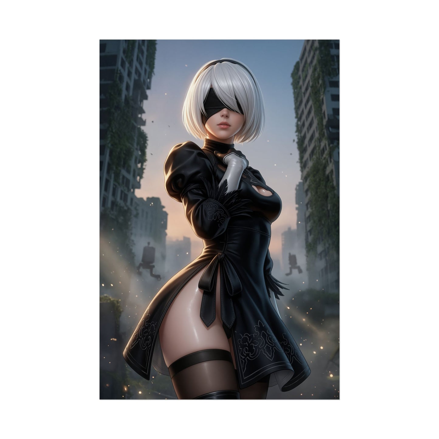 2B NieR Automata Poster Anime Android Girl Wall Art Black Outfit Woman Print Sci Fi Character Gaming Room Decor Gift