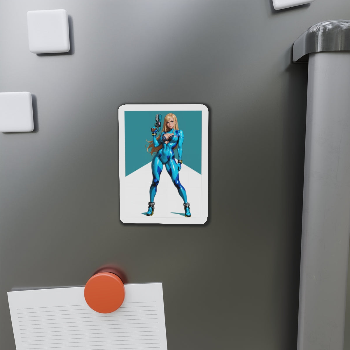 Samus Aran Magnet – Sci-Fi-Jägerin-Kühlschrankmagnet, Anime-Gaming-Dekoration