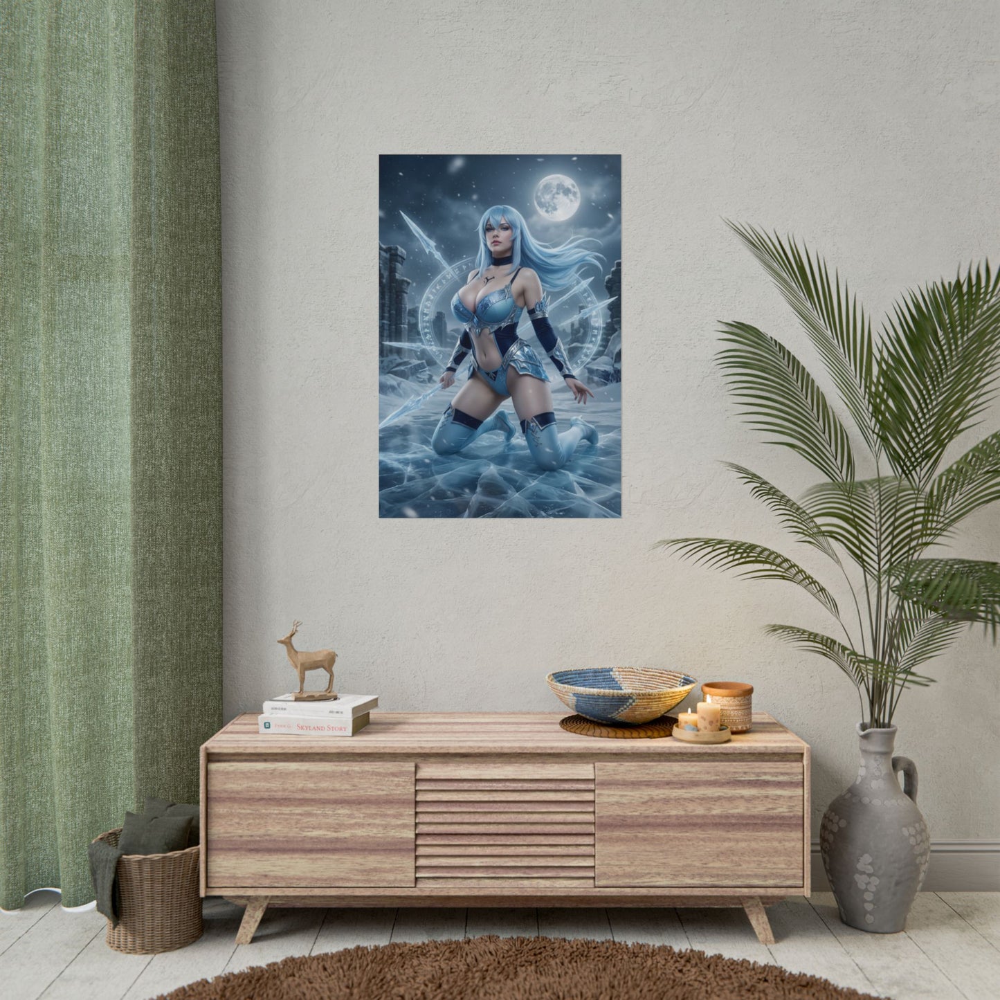 Esdeath Poster / Esdeath Wall Art / Esdeath Art Print / Akame ga Kill Poster - moonlit icy battlefield Esdeath wall art with crystalline magic