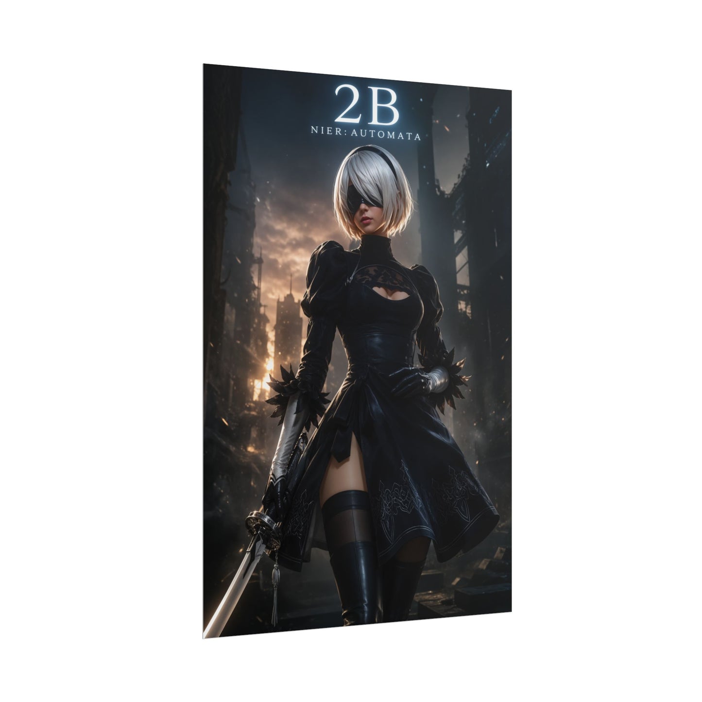 2B Nier Automata Poster, Gaming Wall Art, Sci Fi Print, Gamer Decor