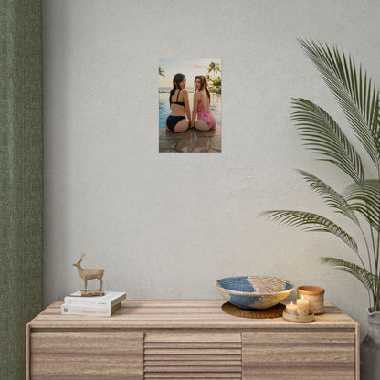 Tifa and Aerith Poster, Final Fantasy Art Print – Iconic RPG Heroines on a neutral wall above a modern console, vivid high-resolution print