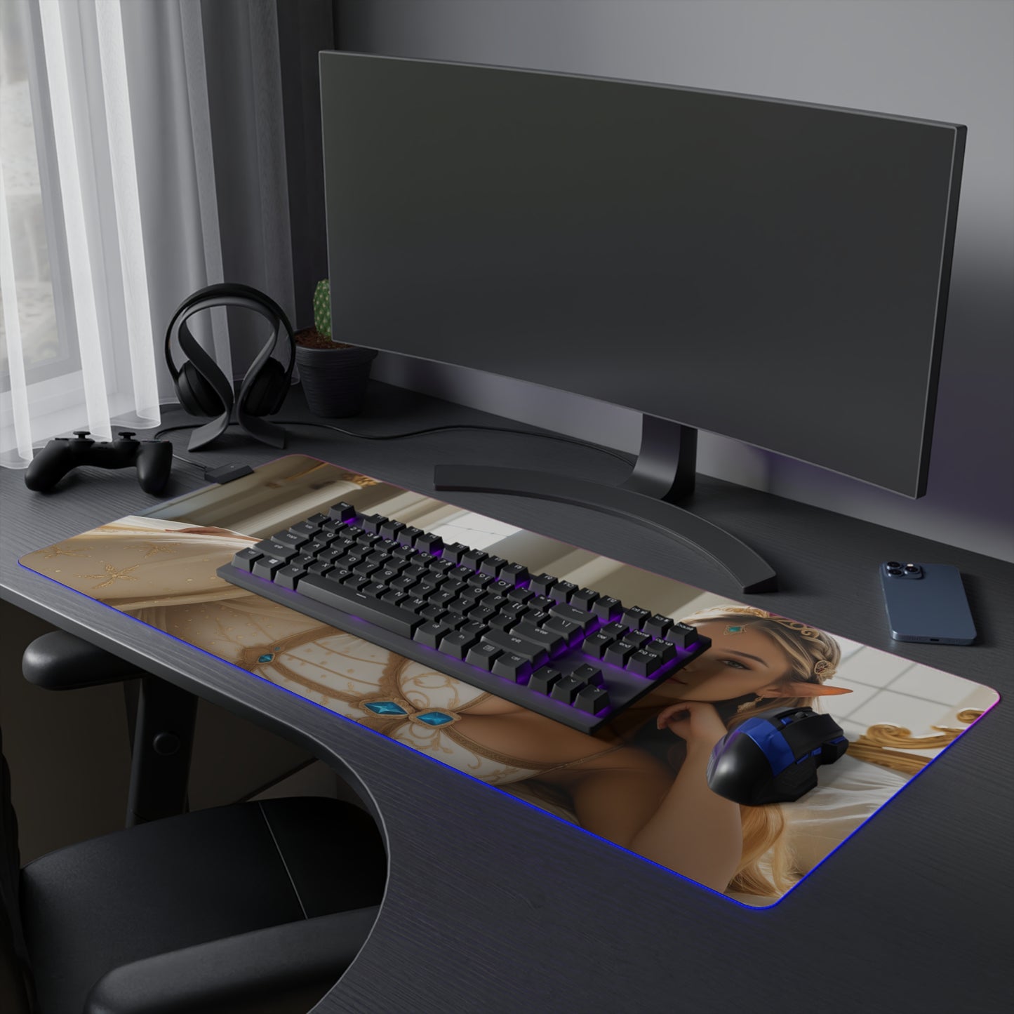 Килимок для столу принцеси – світлодіодний RGB-підкладка, ігровий комплект із зображенням аніме-дівчини Вайфу у фентезі