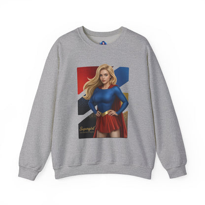 Supergirl Sweatshirt, DC Comics Crewneck, Iconic Superhero Apparel for Fans — grey crewneck with bold Supergirl illustration