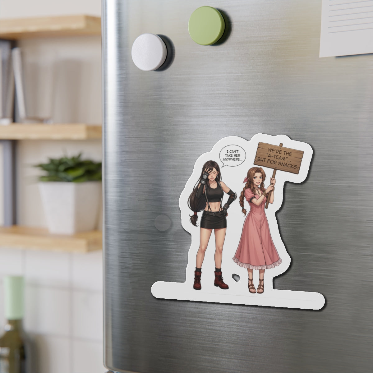 Магніт «Тіфа та Аеріт» – магніт на холодильник із дівчиною з аніме FF7, милий декор для геймерів-дуетів