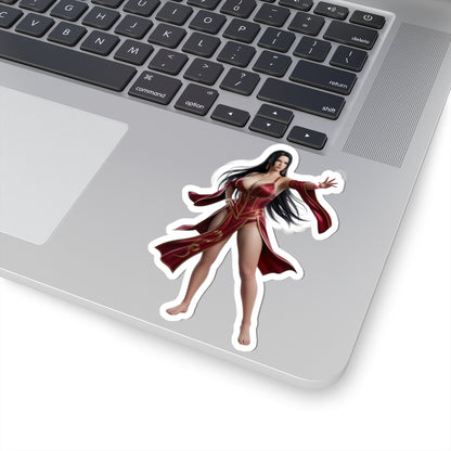 Boa Hancock Sticker – Anime Character Vinyl Sticker for Laptops & Indoor Decor on silver laptop showing glossy die-cut vinyl sticker of elegant anime character