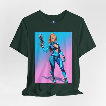 Samus Aran Grafik-T-Shirt | Sci-Fi-Kopfgeldjäger-T-Shirt für Gamer | Anime-Kriegerinnen-Shirt