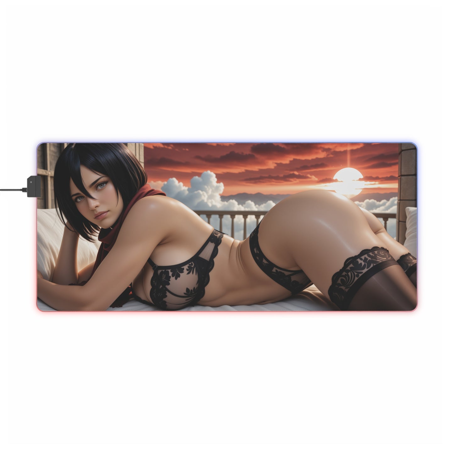 Mikasa Ackerman Desk Mat – LED RGB Pad, Elegant Waifu Anime Girl Setup