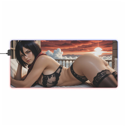 Mikasa Ackerman Desk Mat – LED RGB Pad, Elegant Waifu Anime Girl Setup