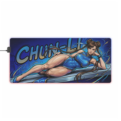 Chun-Li RGB Desk Mat, Fighting Game Gaming Mouse Pad, LED Desk Mat for Gamer Setup featuring dynamic Chun-Li artwork and RGB lighting