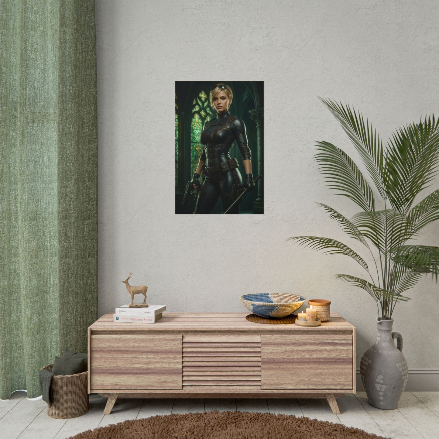 Cassie Cage Poster – Modern Fighting Game Heroine Wall Art for Gamer Decor hung in stylish gaming room with vivid high-resolution print