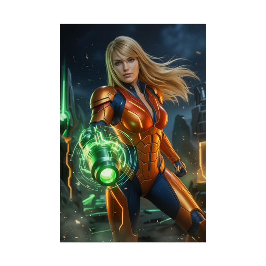 Samus Aran Art Print, Sci Fi Game Poster, Futuristic Warrior Girl Wall Decor, Gaming Room Decor, Gamer Gift