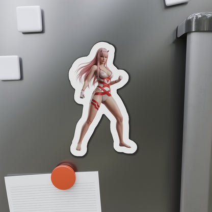 Zero Two Magnet – Anime Character Fridge Magnet, Sci-Fi Decor durable die-cut vinyl fridge magnet showing confident Zero Two anime character