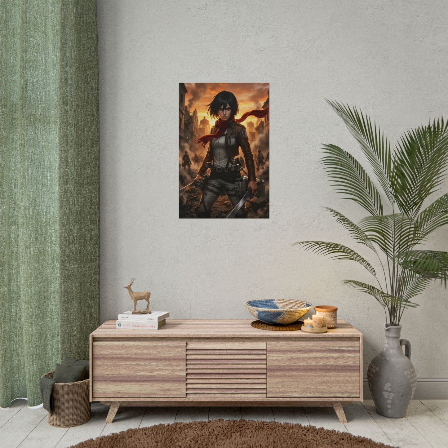Mikasa Ackerman Attack on Titan Poster Anime Warrior Woman Wall Art Scarf Girl Print Action Character Gaming Room Decor Gift