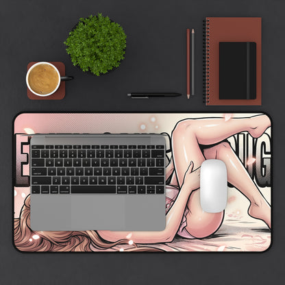 Aerith Gainsborough Mouse Pad – RPG Game Gaming Mouse Pad, Stylish Gamer Desk Decor showing anime-style character desk setup with laptop, mouse, plant