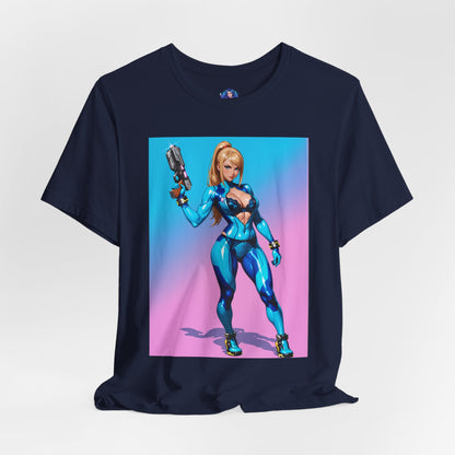 Samus Aran Grafik-T-Shirt | Sci-Fi-Kopfgeldjäger-T-Shirt für Gamer | Anime-Kriegerinnen-Shirt