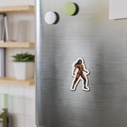 Vixen Magnet – DC Comic Herione Fridge Magnet, Anime Style Decor on stainless fridge showing die-cut vinyl Vixen anime-style heroine sticker