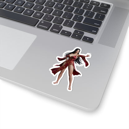 Boa Hancock Sticker – Anime Character Vinyl Sticker for Laptops & Indoor Decor on silver laptop showing glossy die-cut sticker of elegant anime character