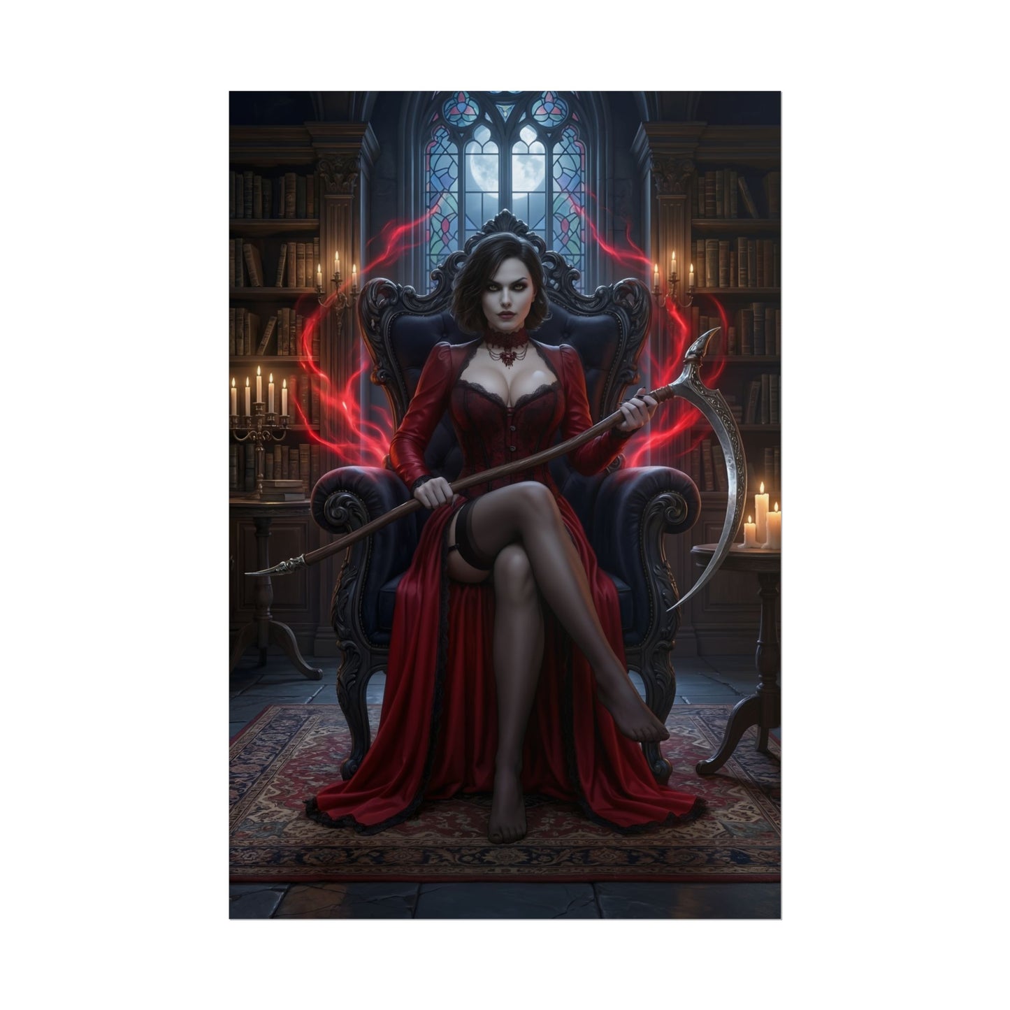 Lady Dimitrescu Poster / Lady Dimitrescu Wall Art / Lady Dimitrescu Art Print / Resident Evil Poster - gothic vampire matriarch in opulent candlelit throne