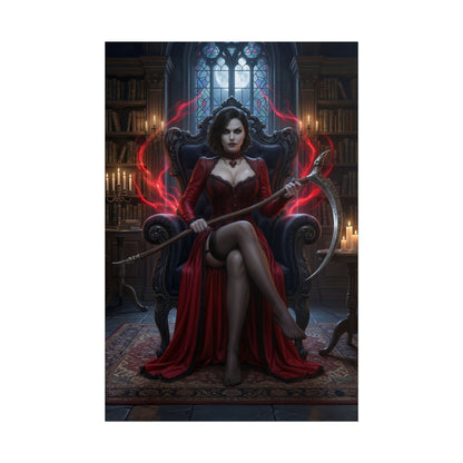 Lady Dimitrescu Poster / Lady Dimitrescu Wall Art / Lady Dimitrescu Art Print / Resident Evil Poster - gothic vampire matriarch in opulent candlelit throne