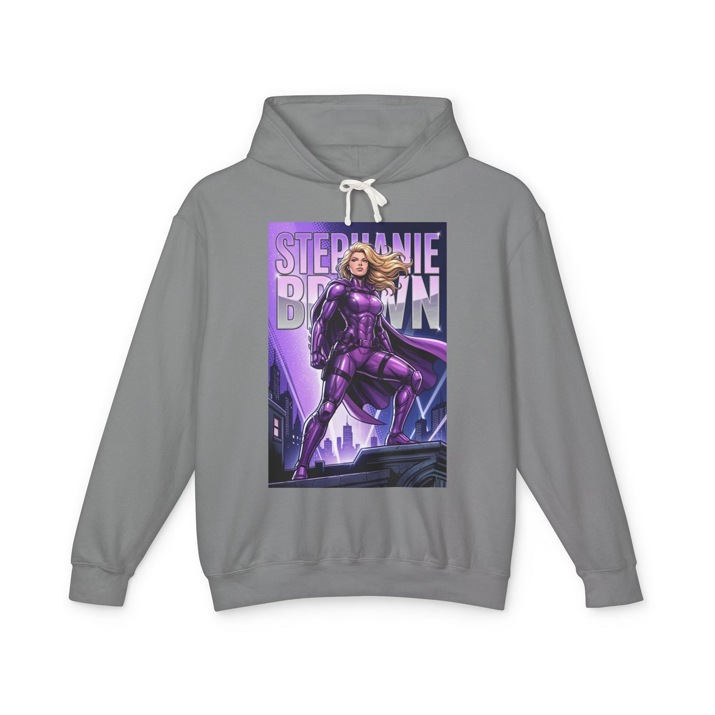 Stephanie Brown Hoodie | DC Superhero Hoodie | Spoiler Legacy Pullover gray pullover with bold purple Stephanie Brown graphic print