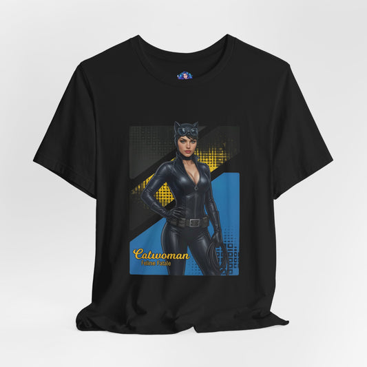 Catwoman T-Shirt | DC Comics Anime Tee for Gamers & Comic Fans – anime-style Catwoman on Bella Canvas 3001 black unisex tee