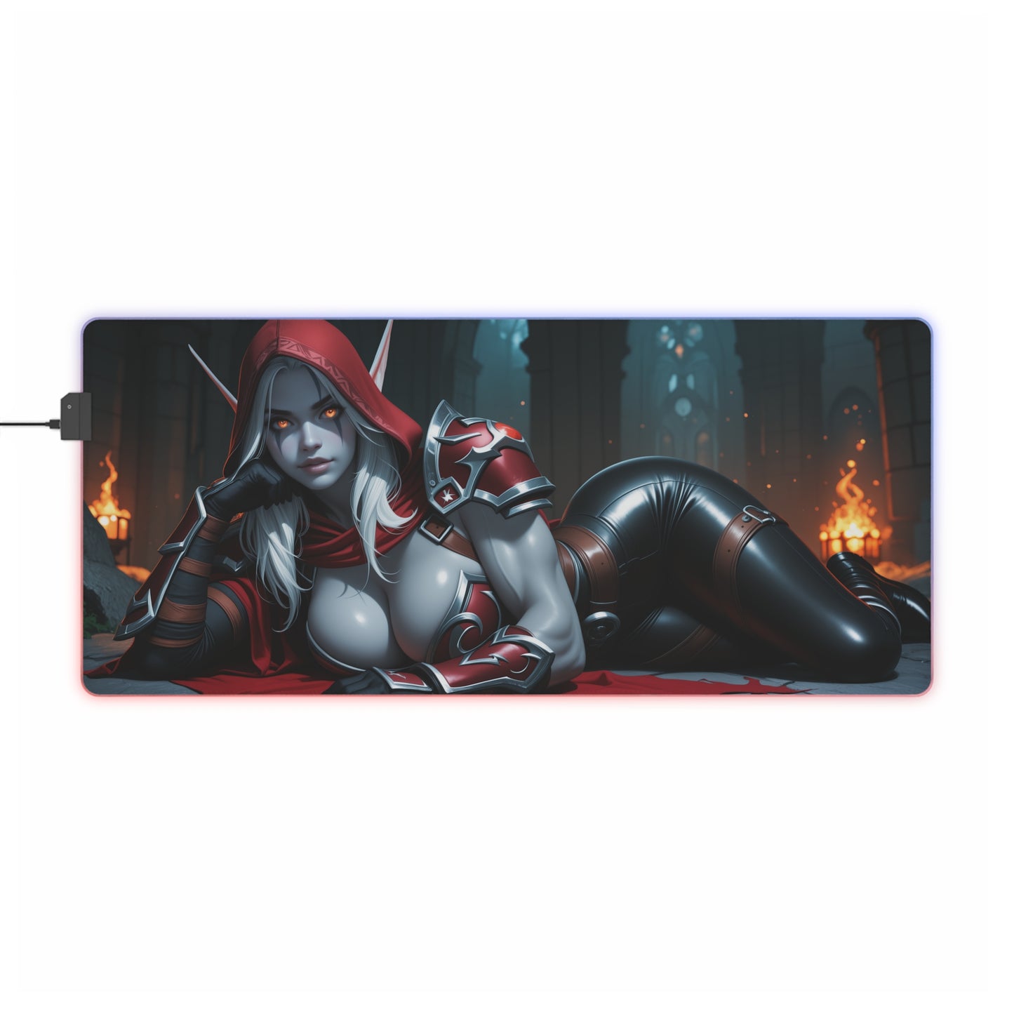 Килимок для столу Sylvanas Windrunner – світлодіодний RGB-підсвітлювальний килимок, ігровий комплект із зображенням дівчини з аніме Waifu