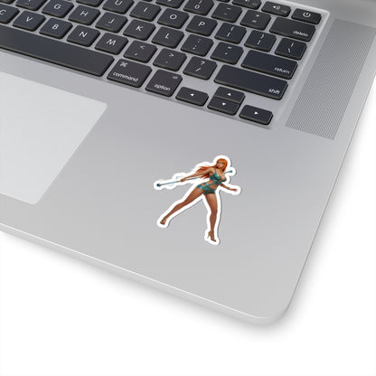 Nami One Piece Sticker – Anime Character Vinyl Sticker for Laptops & Indoor Decor on silver laptop showcasing glossy durable vinyl, bubble-free application