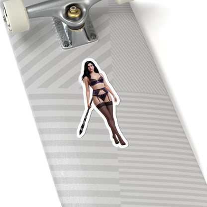 Yennefer Sticker – Fantasy Character Vinyl Sticker for Laptops & Indoor Decor applied on skateboard, glossy durable vinyl, crisp dark elegant artwork