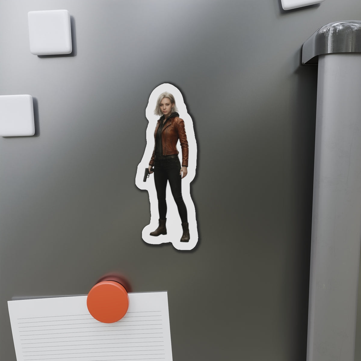 Grace Ashcroft Magnet, Resident Evil Fridge Magnet, Horror Game Decor, Gamer Gift — anime-style vinyl fridge magnet featuring Grace Ashcroft