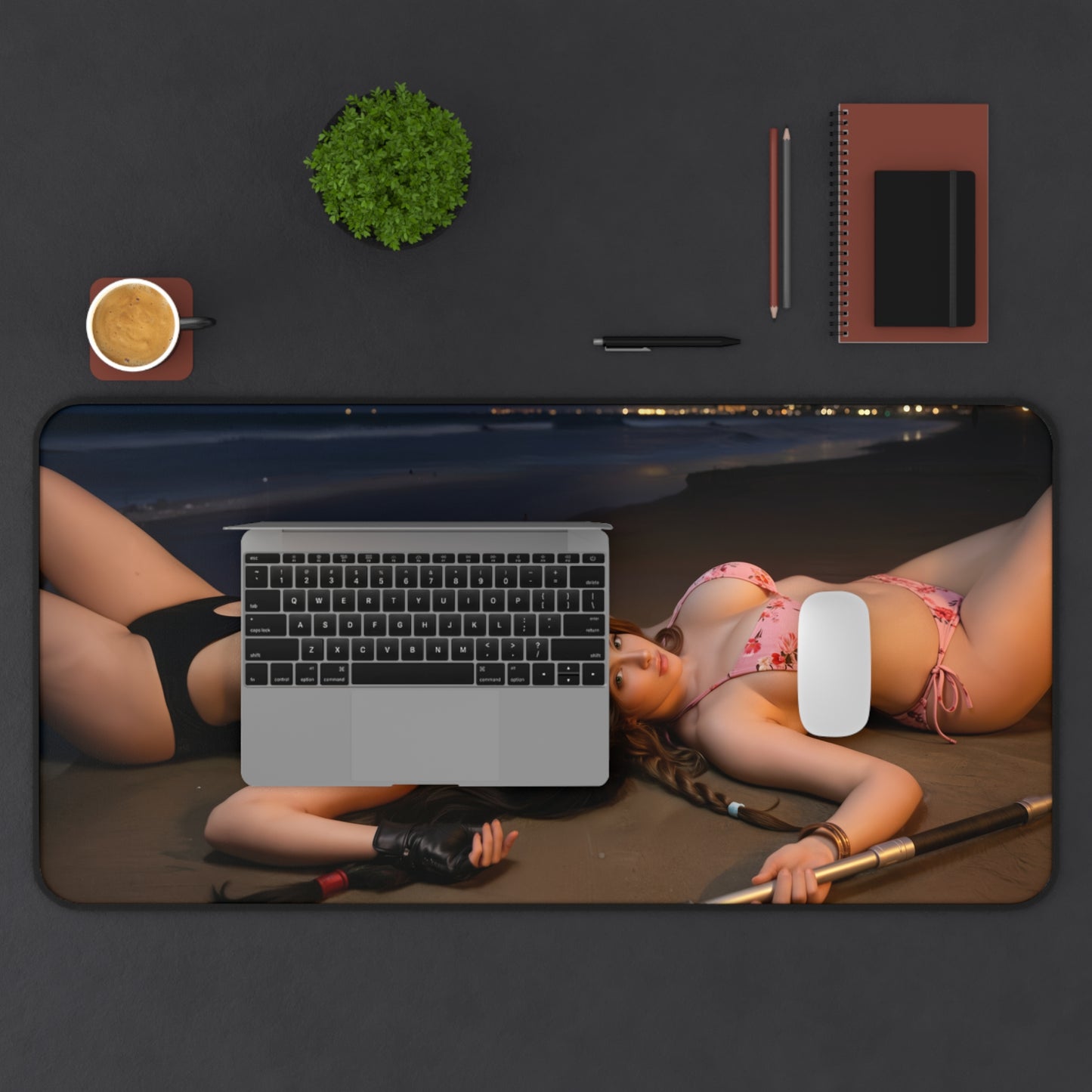 Tifa and Aerith Gaming Mouse Pad, Final Fantasy Desk Mat, RPG Heroine Setup featuring HD artwork of Tifa Lockhart and Aerith Gainsborough on a large gaming desk mat