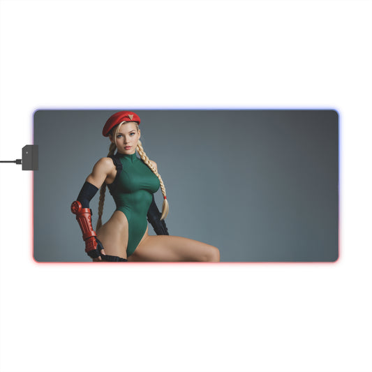 Білий килимок для столу Cammy – світлодіодний RGB-підкладка, ігровий комплект із зображенням дівчини-аніме Fighter Waifu