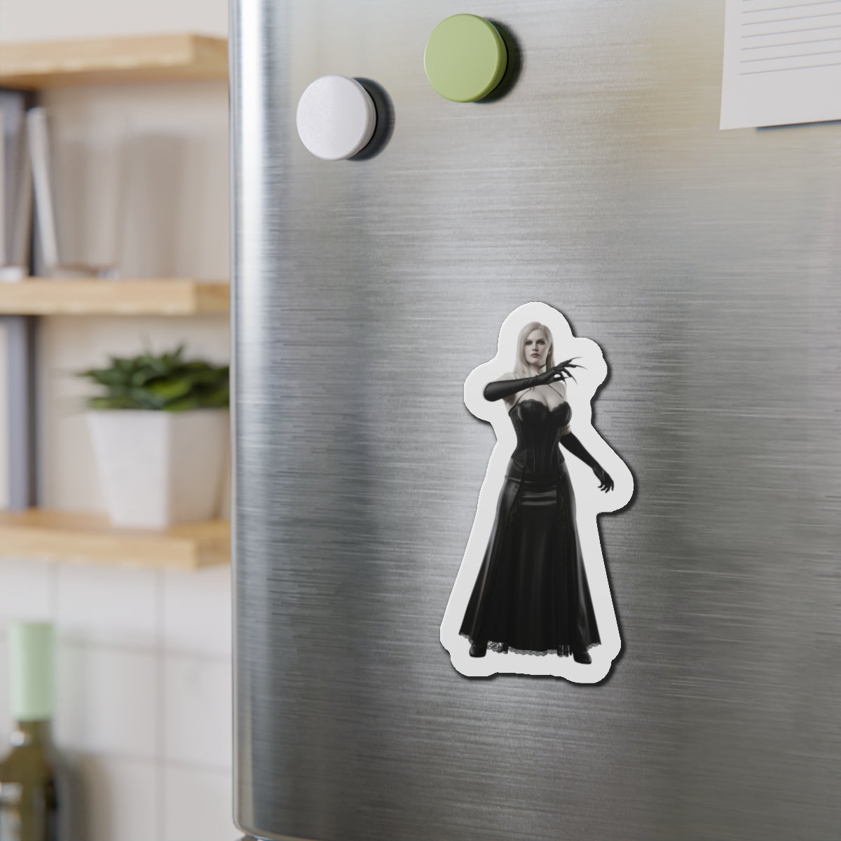 Lady Dimitrescu Magnet – Resident Evil Village Fridge Magnet, Game Decor die-cut anime-style vinyl fridge magnet on stainless steel
