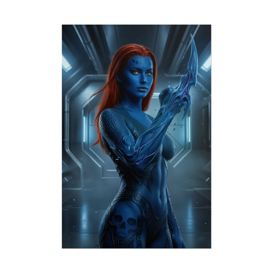 Mystique Poster, X Men Wall Art Print, Blue Mutant Girl Decor, Comic Character Artwork, Gift for Fan