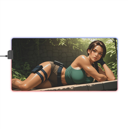 Lara Croft Schreibtischunterlage – LED RGB-Pad, Waifu Anime-Mädchen Gaming-Setup