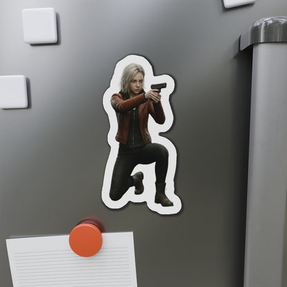 Grace Ashcroft Magnet, Resident Evil Fridge Magnet, Survival Horror Game Decor - high-res vinyl fridge magnet of Grace aiming handgun
