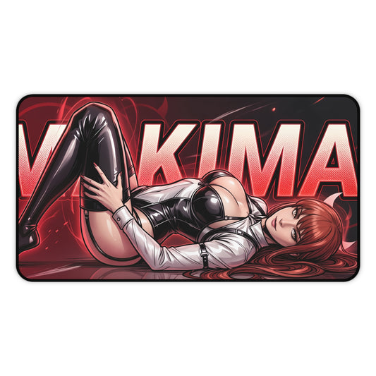 Makima Mouse Pad – Anime Gaming Mouse Pad, Stylish Gamer Desk Decor featuring Makima reclining on red black background for gaming desks