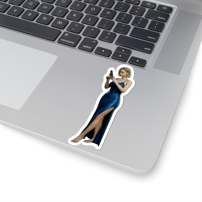 Grace Ashcroft Sticker, Resident Evil Sticker, Vinyl Wall Decor, Gift for Gamer — glossy vinyl laptop sticker of Grace Ashcroft in blue dress