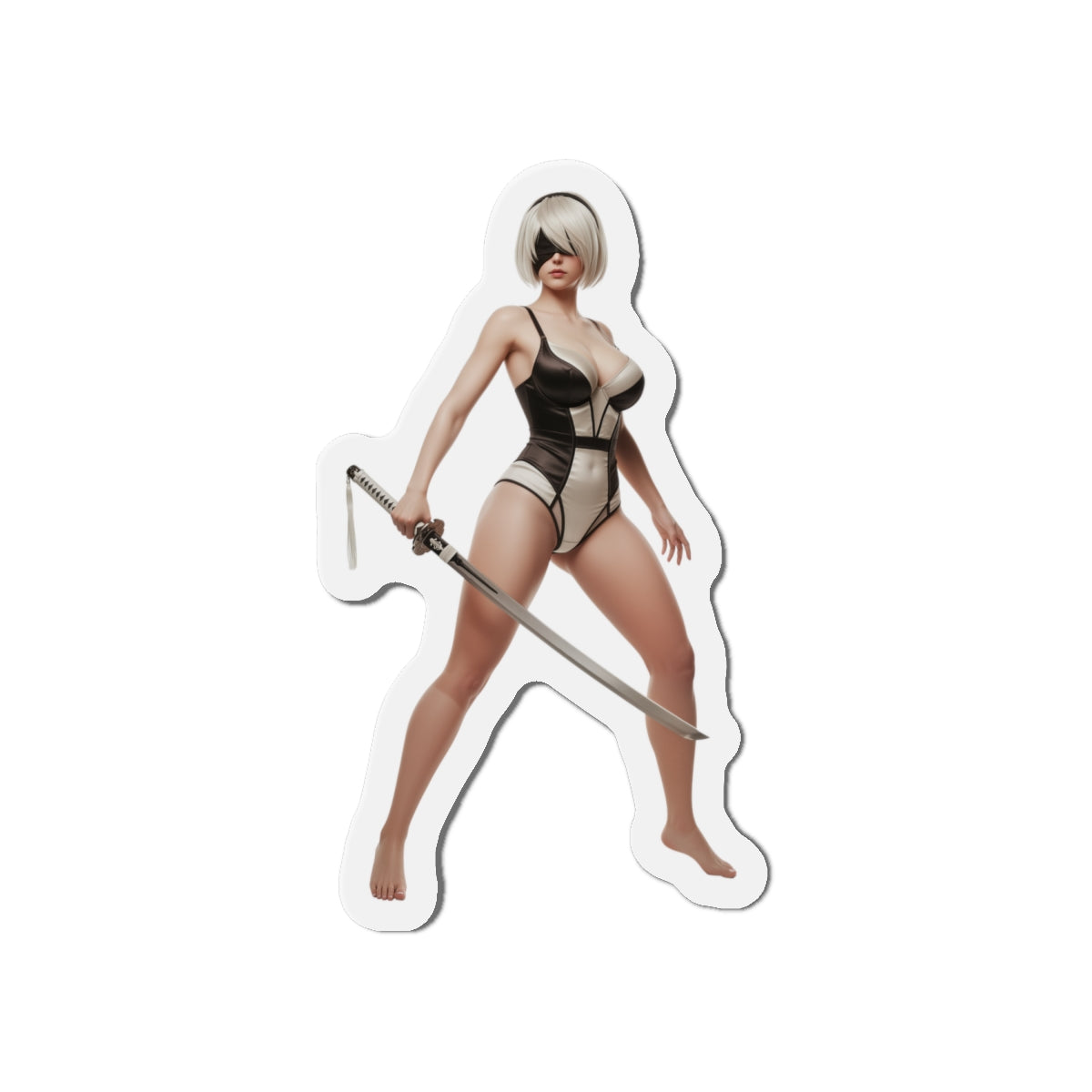 2B Magnet – NieR Automata Anime Heroine Fridge Magnet, Game Decor premium die-cut vinyl magnet of 2B holding sword for fridge and gaming setup