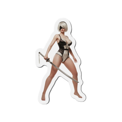 2B Magnet – NieR Automata Anime Heroine Fridge Magnet, Game Decor premium die-cut vinyl magnet of 2B holding sword for fridge and gaming setup